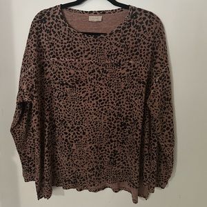 Wrap London Leopard Long Sleeve Top Bamboo/Cotton Blend Asymmetrical Hem Womens
